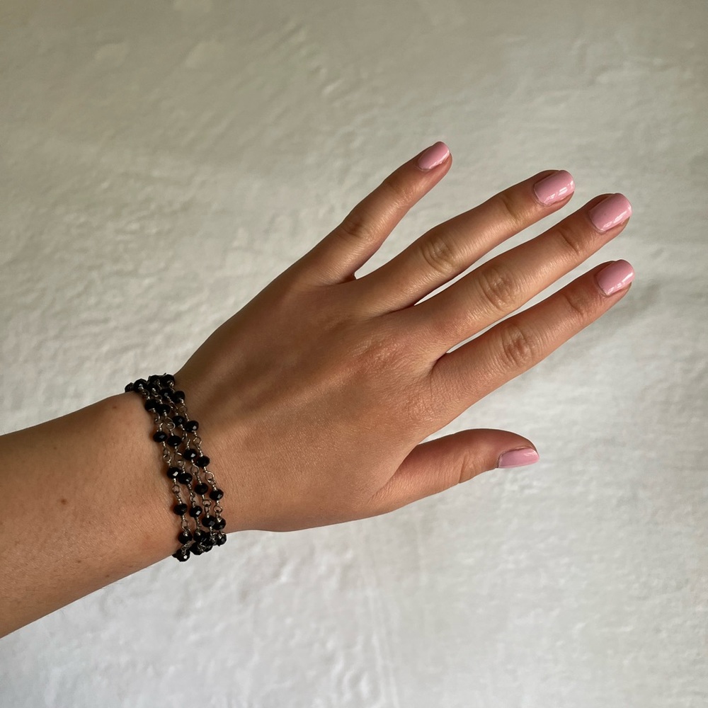Silver and Black Beaded Wrap Bracelet